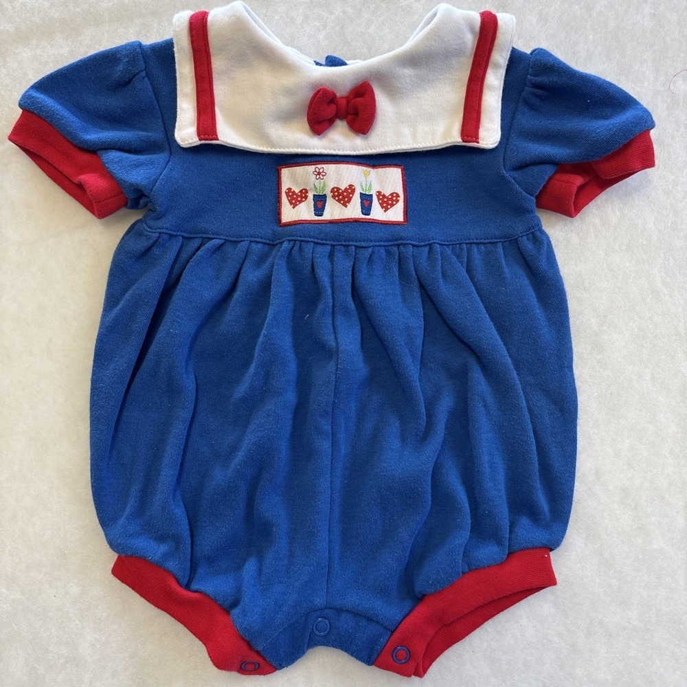 Vintage 90's Sz 0-3 Months Playwear Bubble Romper Sailor Suit Baby Girl